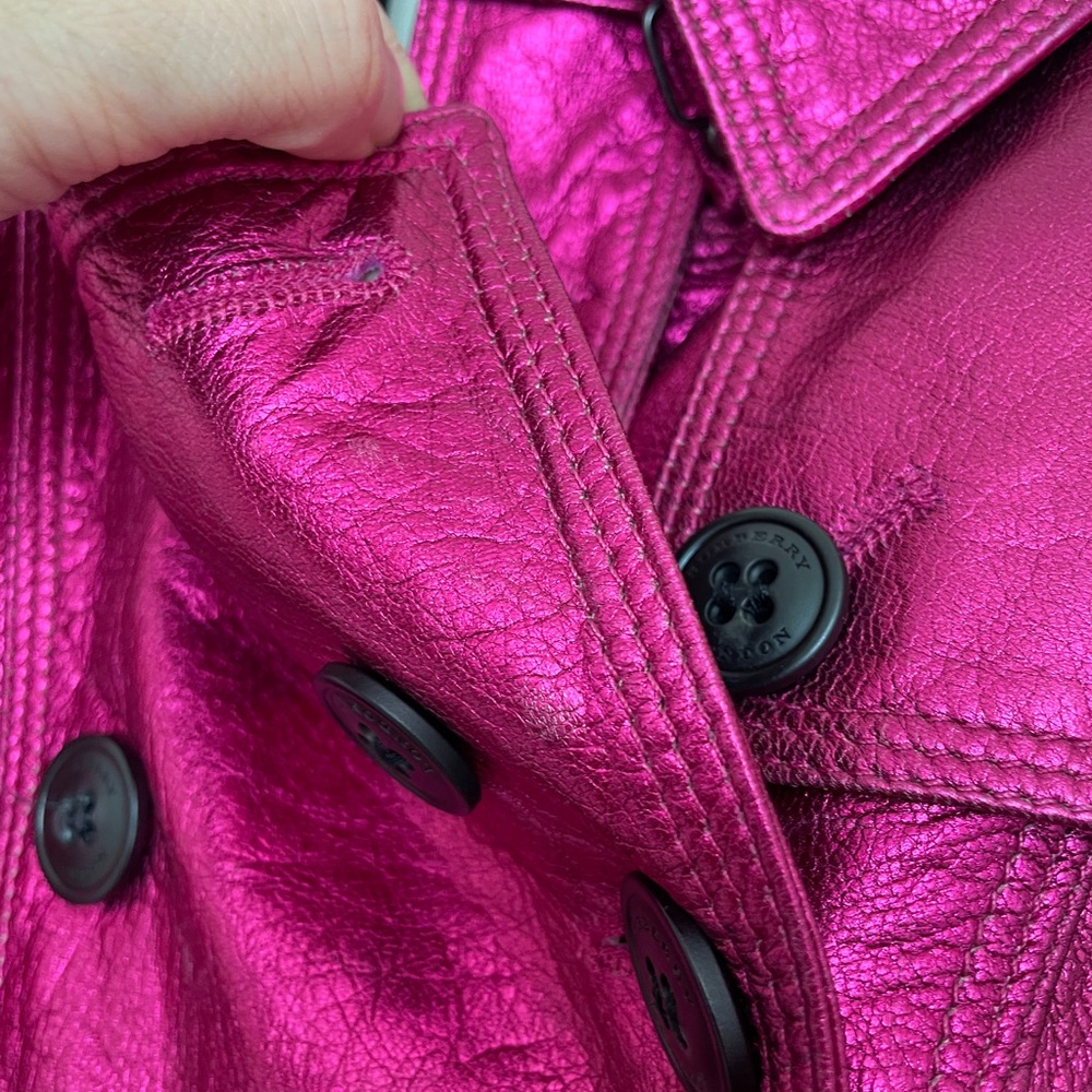 Burberry Fuchsia Metallic Pink Leather Trench Coat Size:US 8(runs small) - Picture 8 of 10